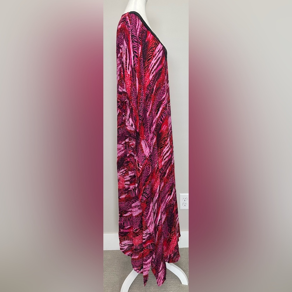 Swimsuits For All Beaded Caftan MuMu Cover Up Pink Red Purple Print 18/20 2XL - Picture 9 of 13